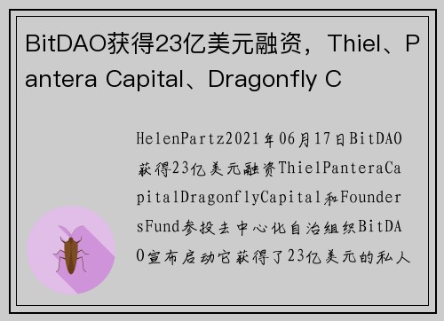 BitDAO获得23亿美元融资，Thiel、Pantera Capital、Dragonfly C